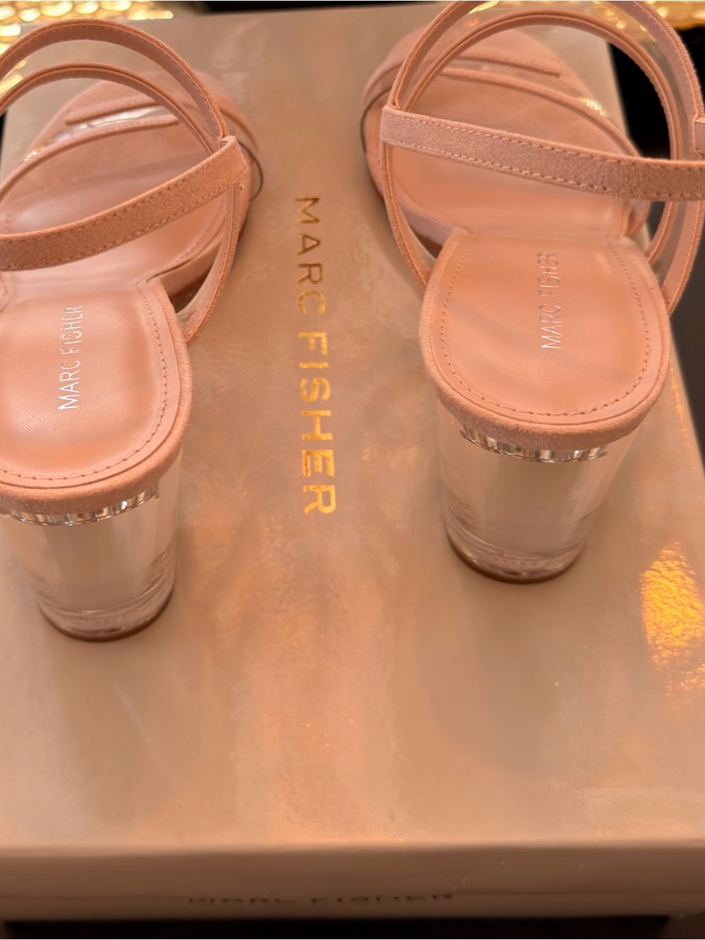 Marc Fisher Pink Suede & Clear Strap Block Heel Sandals - Picture 3 of 8